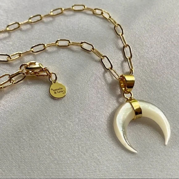 ❗️Last One❗️Mother of Pearl Double Horn Gold Necklace - Picture 11 of 12